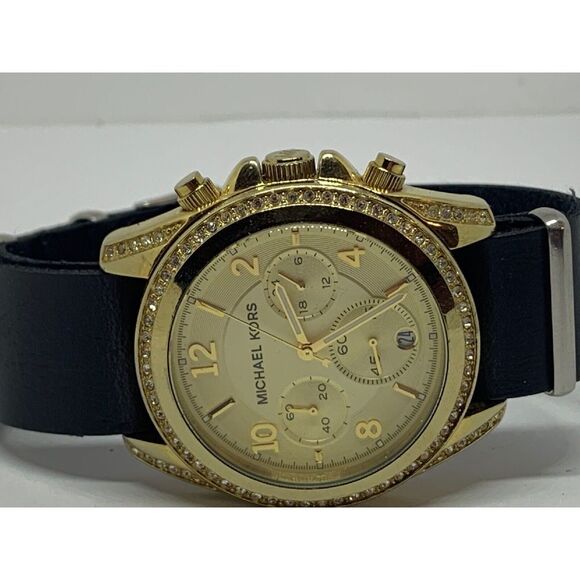 Michael Kors MK5166 Unisex Black Leather Analog Dial Quartz Wrist Watch GE332 - Picture 6 of 11